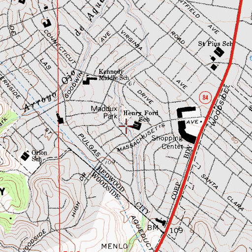 Topographic Map of Henry Ford Elementary School, CA