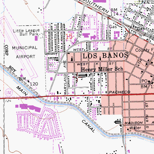 Topographic Map of Henry Miller Elementary School, CA