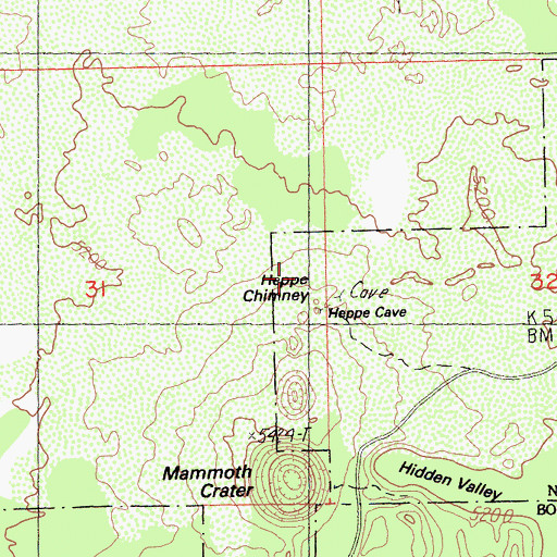 Topographic Map of Heppe Chimney, CA