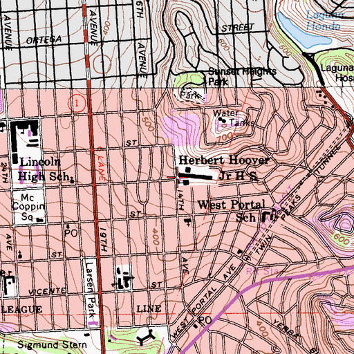 Topographic Map of Herbert Hoover Middle School, CA