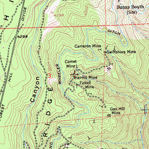 Topographic Map of Hermit Mine, CA