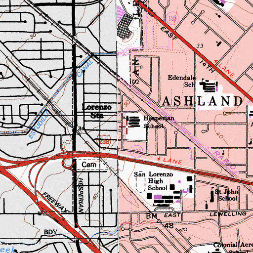 Topographic Map of Hesperian Elementary School, CA