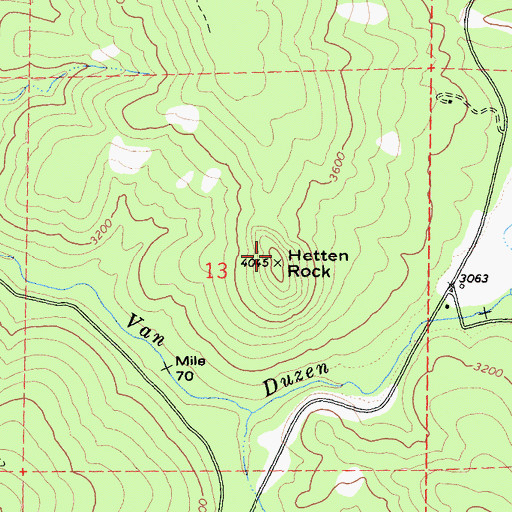 Topographic Map of Hetten Rock, CA