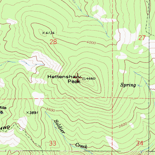 Topographic Map of Hettenshaw Peak, CA