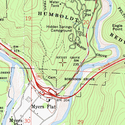 Topographic Map of Hickey Grove, CA