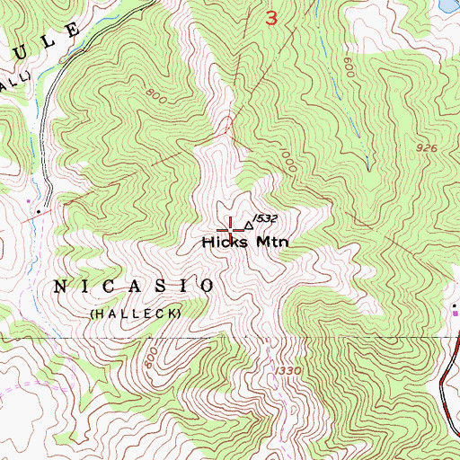 Topographic Map of Hicks Mountain, CA