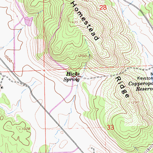 Topographic Map of Hicks Spring, CA