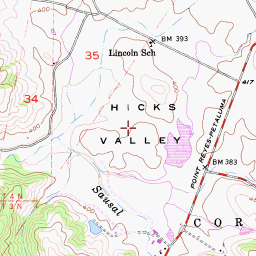 Topographic Map of Hicks Valley, CA