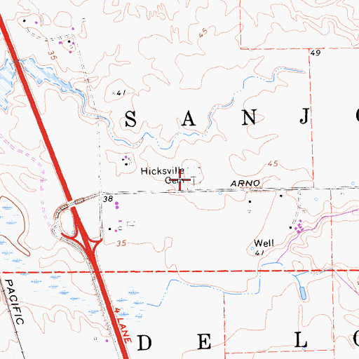 Topographic Map of Hicksville Cemetery, CA