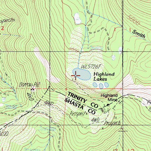 Topographic Map of Highland Lakes, CA