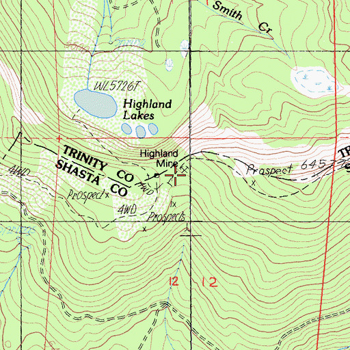 Topographic Map of Highland Mine, CA