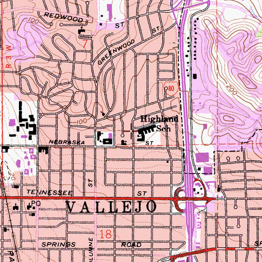 Topographic Map of Highland Elementary School, CA