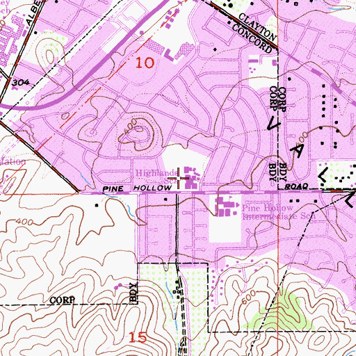 Topographic Map of Highlands Elementary School, CA