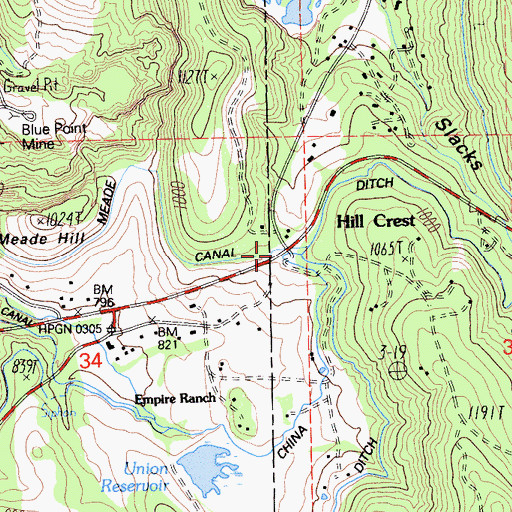 Topographic Map of Hill Crest, CA