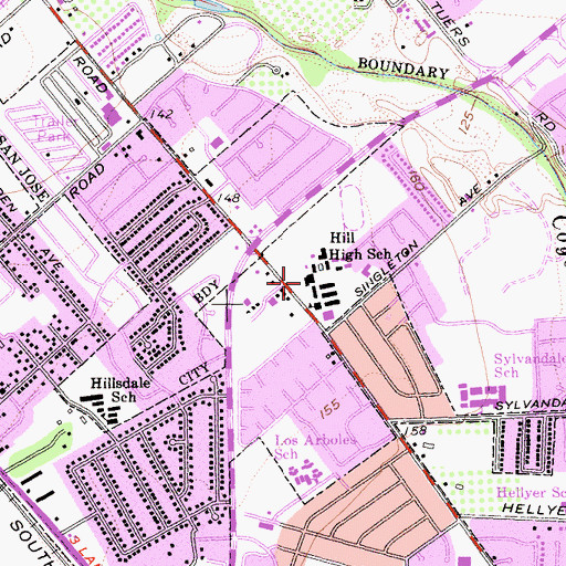 Topographic Map of Andrew P Hill High School, CA