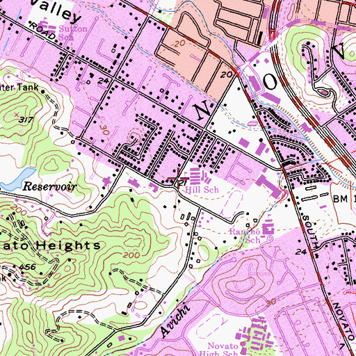 Topographic Map of Hill Middle School, CA