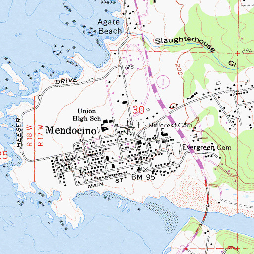 Topographic Map of Hillcrest Cemetery, CA