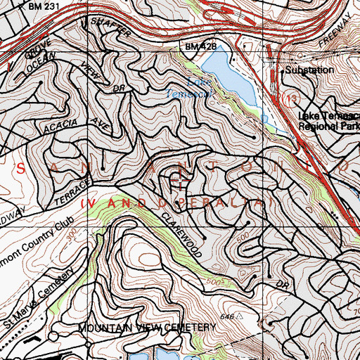 Topographic Map of Hillcrest Elementary School, CA