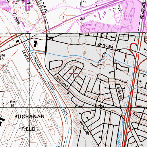 Topographic Map of Hillcrest School, CA