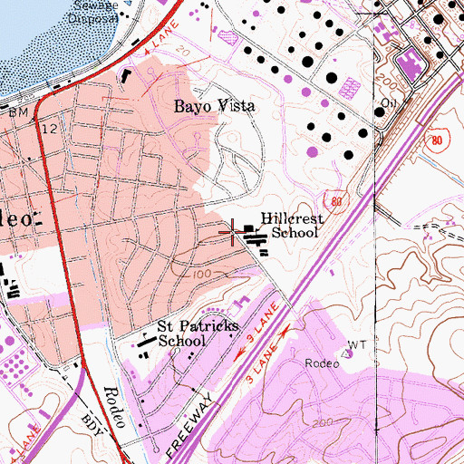 Topographic Map of Hillcrest Elementary School, CA