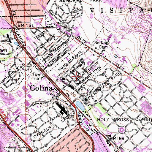 Topographic Map of Hills of Eternity Memorial Park, CA
