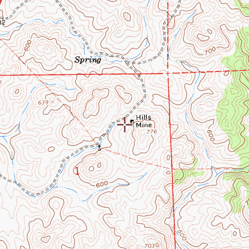 Topographic Map of Hills Mine, CA