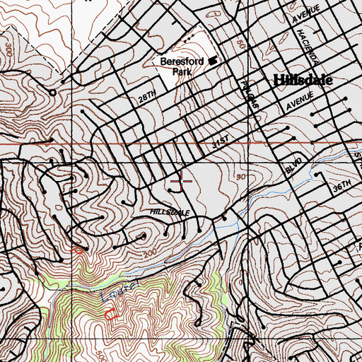 Topographic Map of Hillsdale High School, CA