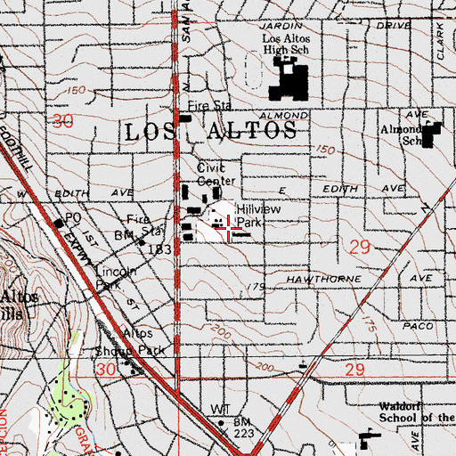 Topographic Map of Hillview School, CA