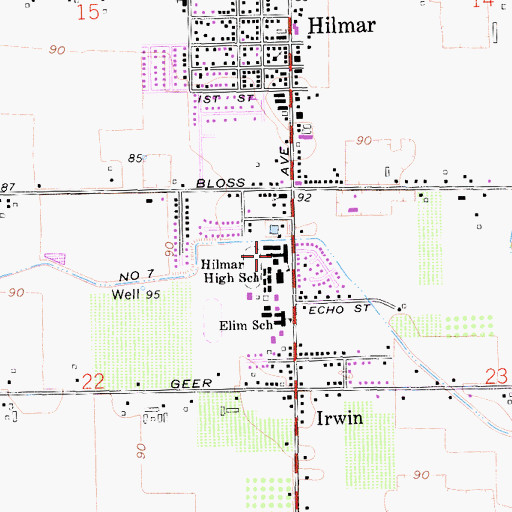 Topographic Map of Hilmar High School, CA