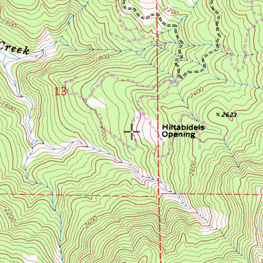 Topographic Map of Hiltabidels Opening, CA