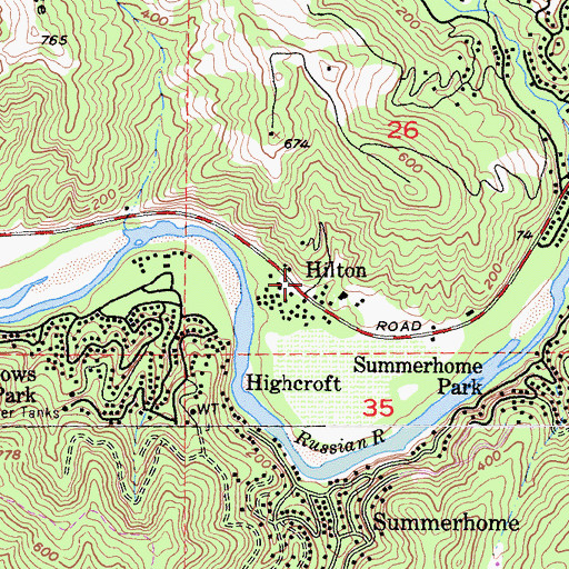 Topographic Map of Hilton, CA