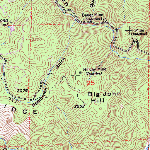 Topographic Map of Hinchy Mine, CA