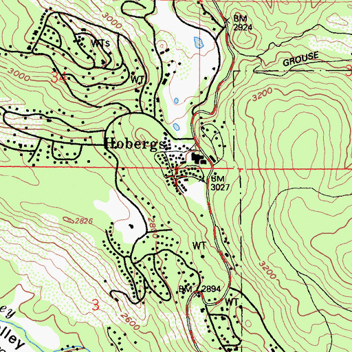 Topographic Map of Hobergs, CA