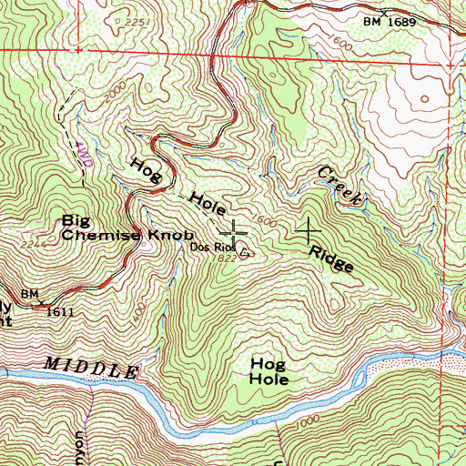Topographic Map of Hog Hole Ridge, CA