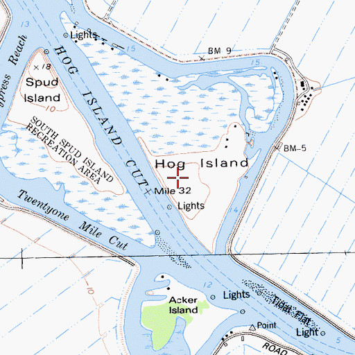 Topographic Map of Hog Island, CA