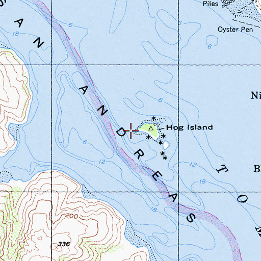 Topographic Map of Hog Island, CA