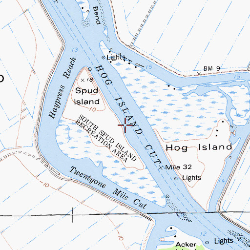 Topographic Map of Hog Island Cut, CA