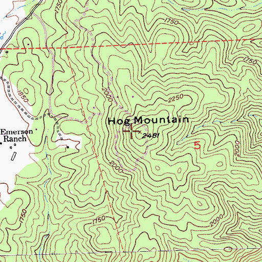 Topographic Map of Hog Mountain, CA