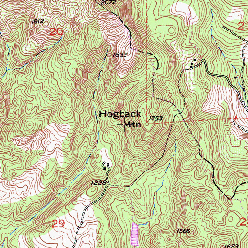 Topographic Map of Hogback Mountain, CA