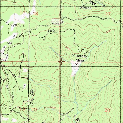 Topographic Map of Holiday Mine, CA