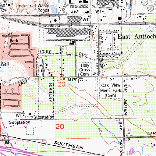 Topographic Map of Holly Cross Cemetery, CA