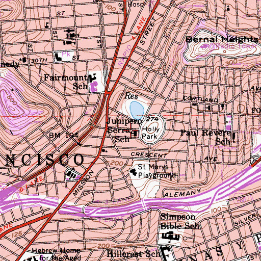 Topographic Map of Holly Park, CA