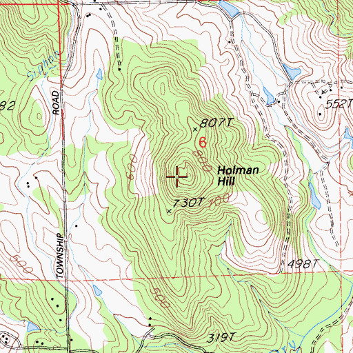Topographic Map of Holman Hill, CA