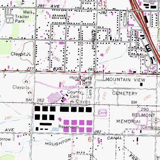 Topographic Map of Holy Cross Cemetery, CA