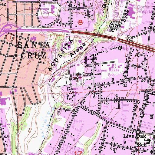 Topographic Map of Holy Cross Cemetery, CA