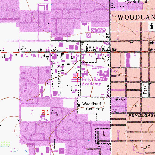 Topographic Map of Holy Rosary School, CA