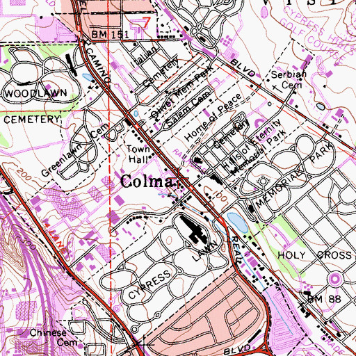 Topographic Map of Home of Peace Cemetery, CA