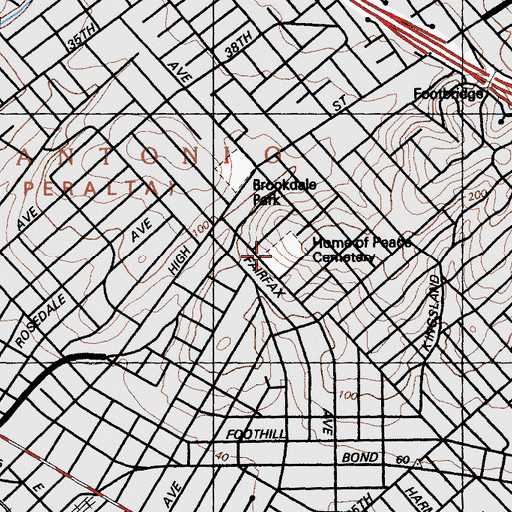 Topographic Map of Home of Peace Cemetery, CA