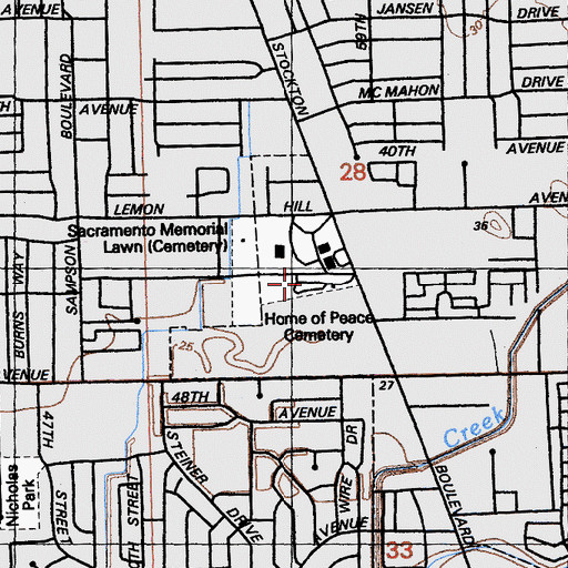 Topographic Map of Home of Peace Cemetery, CA