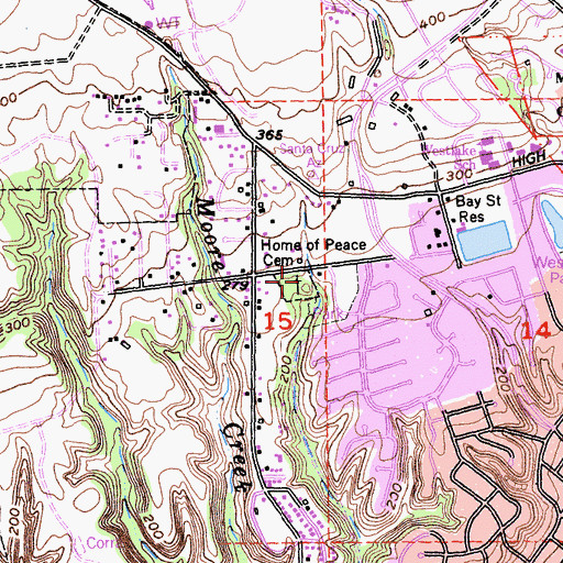 Topographic Map of Home of Peace Cemetery, CA
